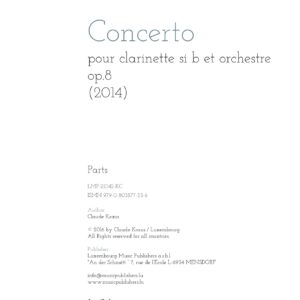Concerto pour clarinette si b et orchestre op.8, parts