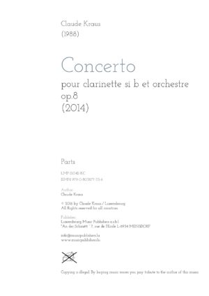 Concerto pour clarinette si b et orchestre op.8, parts
