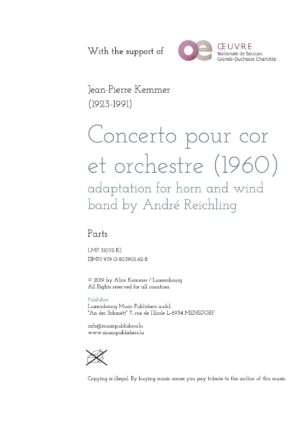 Concerto pour cor, version cor et orchestre d’harmonie, parts
