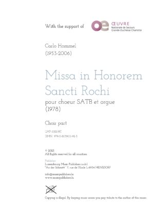 Missa in Honorem Sancti Rochi pour chœur SATB et orgue, Choir part